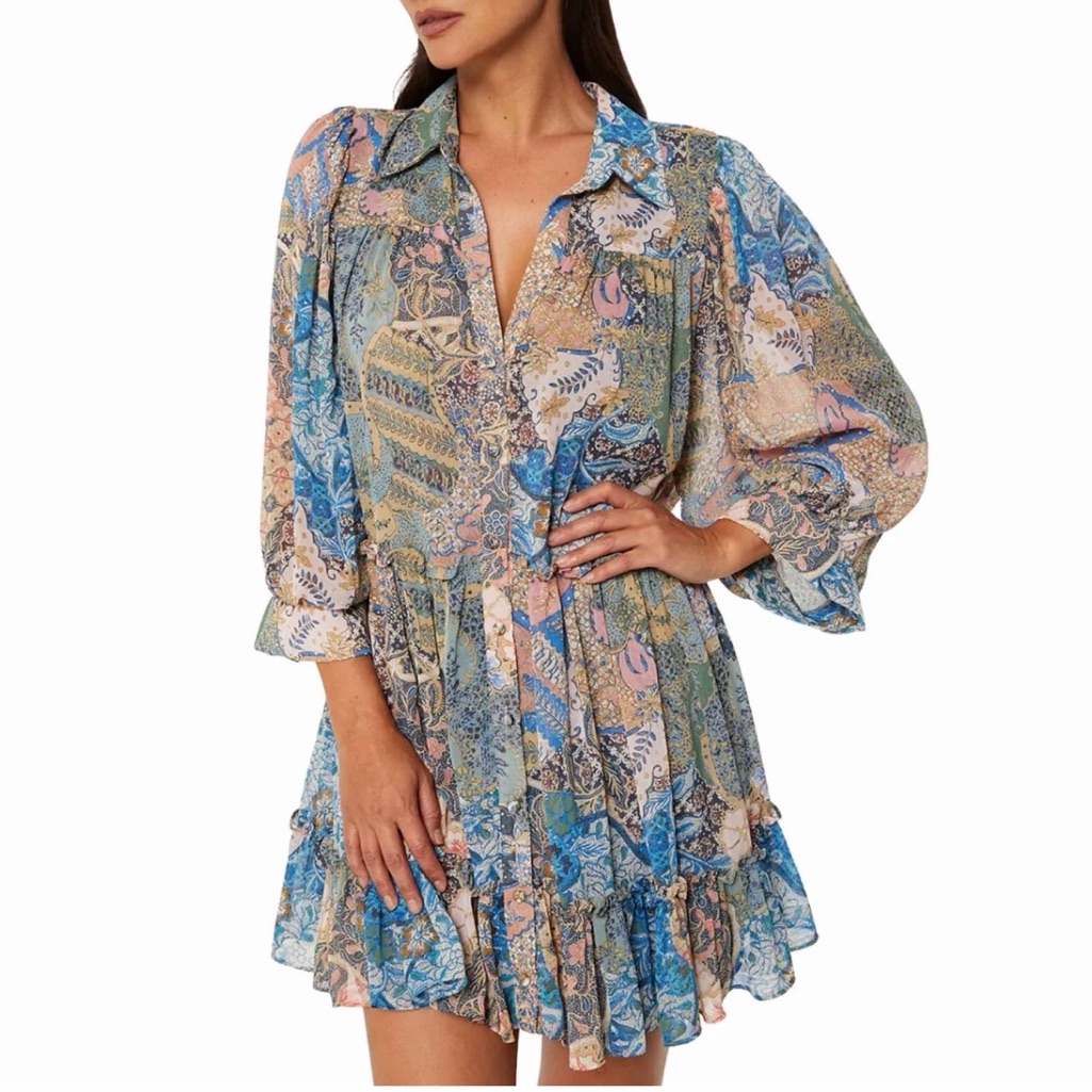 Misa Los Angeles Mita Dress In Patchwork Batik, Size S